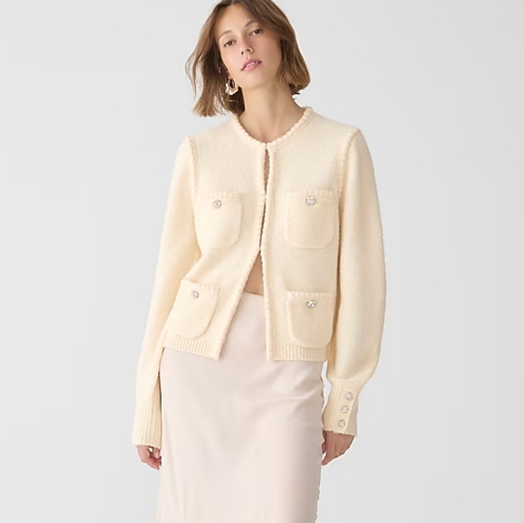 J. Crew Odette sweater lady jacket with jewel buttons Hthr Muslin Size Medium - Picture 3 of 7